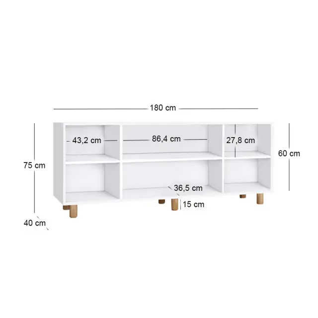 Μπουφές Bohemian Megapap χρώμα λευκό - φυσικό οξιάς 180x40x75εκ. 2