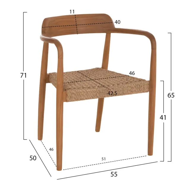 ΠΟΛΥΘΡΟΝΑ ΤΡΑΠΕΖΑΡΙΑΣ FB918350 ΞΥΛΟ TEAK & ΣΧΟΙΝΙ VIRO ΦΥΣΙΚΟ 55x50x71Υεκ. 2