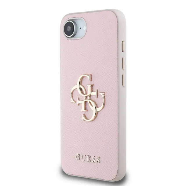 Guess PU Grained 4G Metal Logo Case for iPhone 16e/17e Pink 2