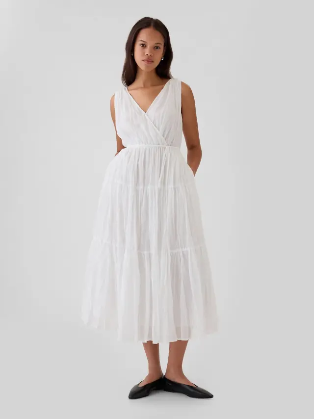 Άσπρο Pleated Tiered Maxi Φόρεμα new off white