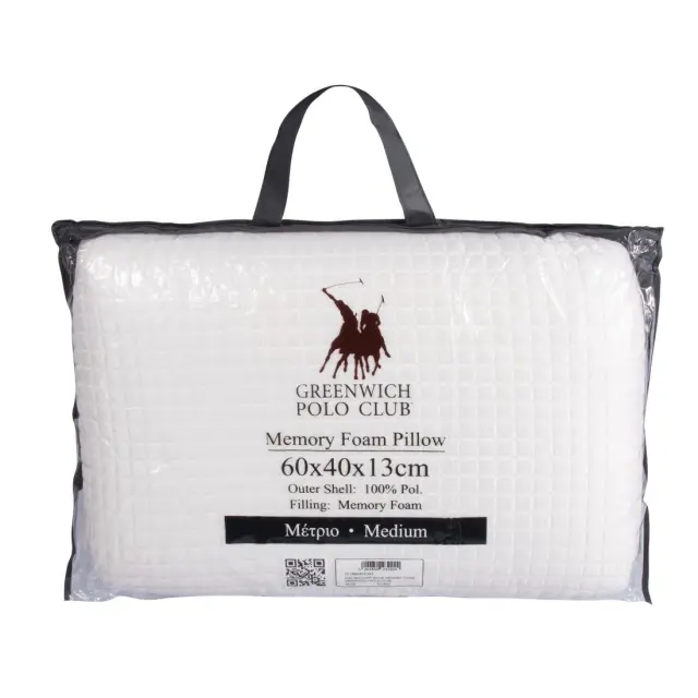 Μαξιλάρι Υπνου 60Χ40Χ13 Μέτριο Memory Foam Greenwich Polo Club 2342 Λευκό 100% Πολυέστερ 2