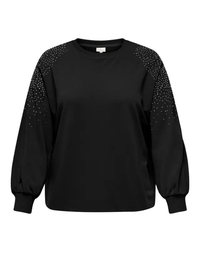Φούτερ με στρας στους ώμους plus size - Μαύρο - XS