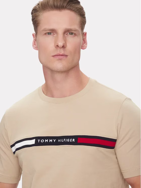 Tommy Hilfiger Μπέζ Κοντομάνικη Μπλούζα Με Λογότυπο Μπεζ 3