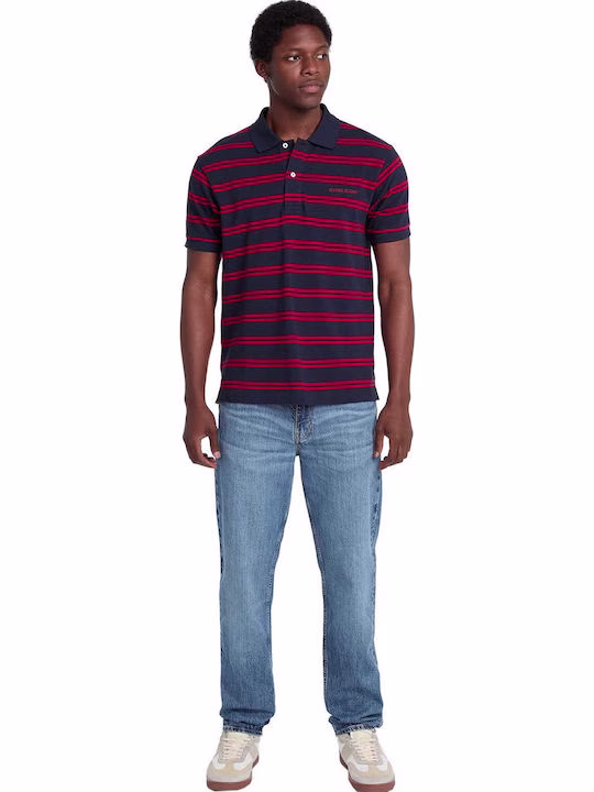 Guess Polo Μπλούζα Κοντομάνικη Ριγέ Μπλε/Κόκκινη Μπλε Σκούρο 3
