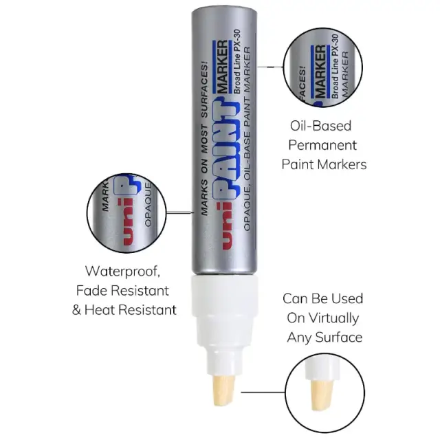 Μαρκαδόρος Σχεδίου Uni Paint Marker PX-30 Flat με πάχος μύτης 4.0-8.5mm - ΧρυσόPX-30-XPYΣO 3