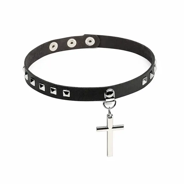 Ghetto Punk Leather Choker Large Cross Jewellery Pendant Necklace