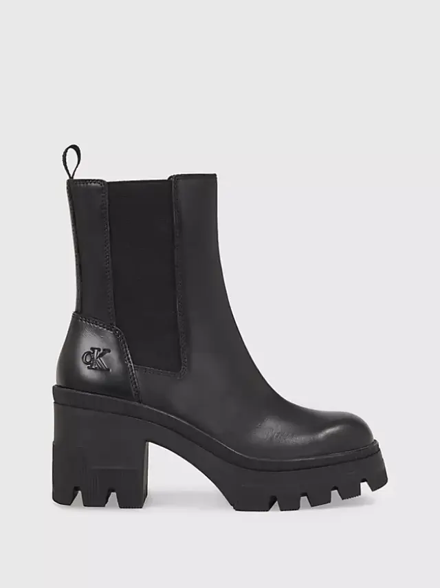 Calvin Klein - Γυναικεία Μποτάκια Chunky Heeled Chelsea Boot Lth YW0YW01112-0GT Μαύρα - 40