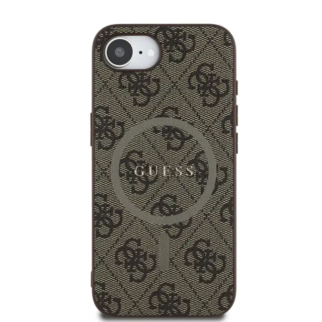 Guess PU Leather 4G Colored Ring MagSafe Case for iPhone 16e/17e Brown 3