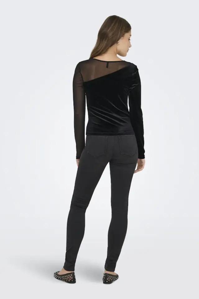 ONLY VELVET TOP ME ΔΙΑΦΑΝΕΙΑ Μαύρο 2