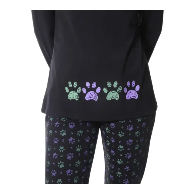 Lydia Creations Γυναικεία Πυτζάμα με Πατιλέτα Walking Paws, Χρώμα Μαύρο 3