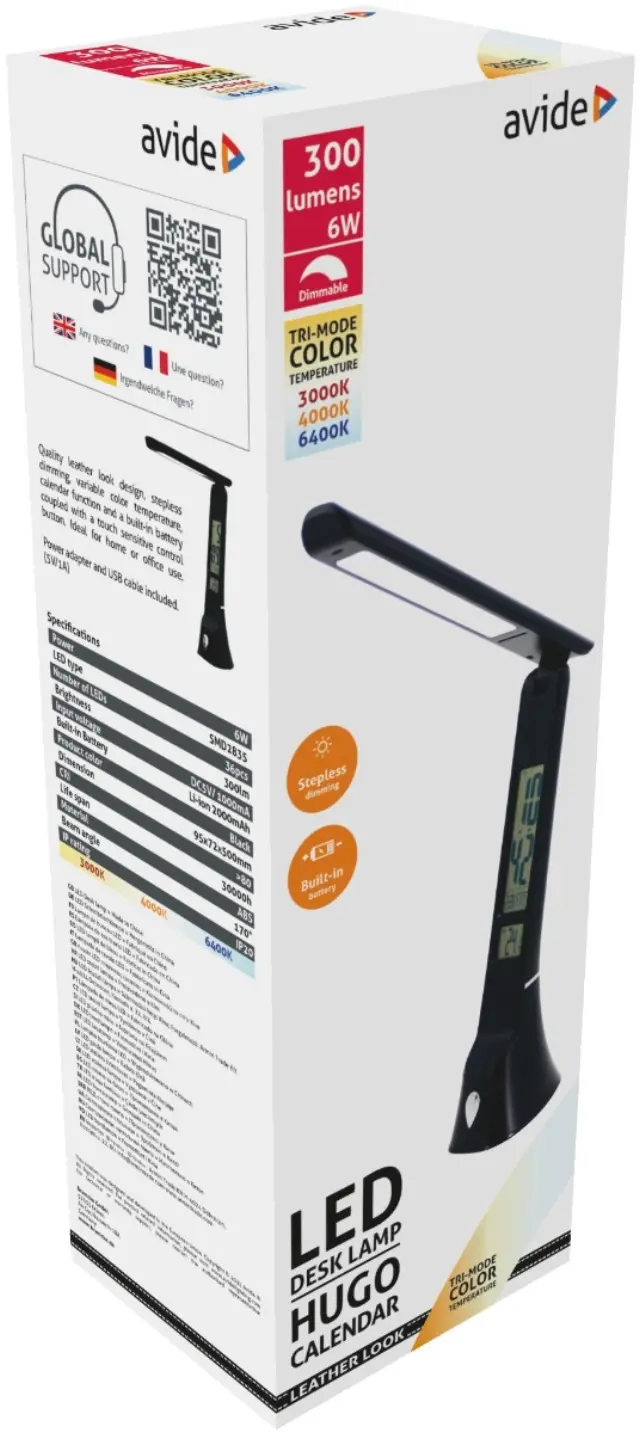 Avide LED Φωτιστικό Γραφείου Δερμάτινο Hugo Μαύρο 6W με Ημερολόγιο 15.001.0978 2