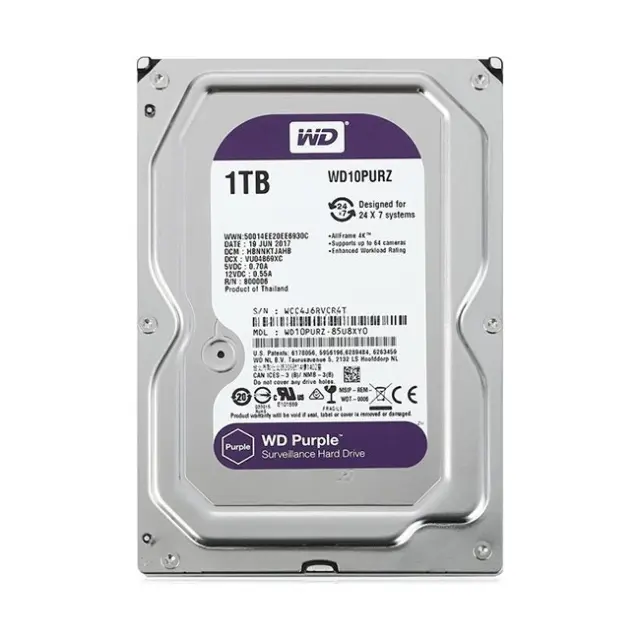 Western Digital Σκληρός Δίσκος Purple Surveillance 1TB 5400RPM 64MB Sata III (WD10PURZ)