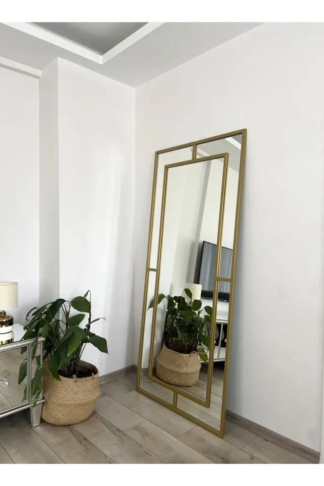 Stewehome Διακοσμητικός καθρέφτης τοίχου με μεταλλικό χρυσό πλαίσιο Χρυσό 180x80x2 cm 3