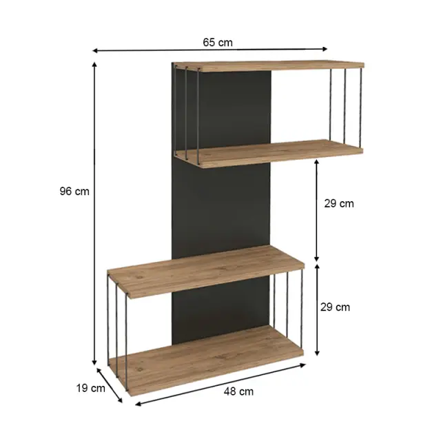 Ραφιέρα τοίχου Destan Megapap χρώμα ανθρακί - φυσικό οξιάς 65x19x96εκ. 2