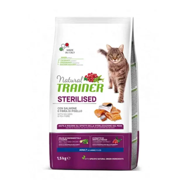 Natural Trainer Low Grain Cat Adult Sterilised με Σολομό 1,5Kg Μονόχρωμο