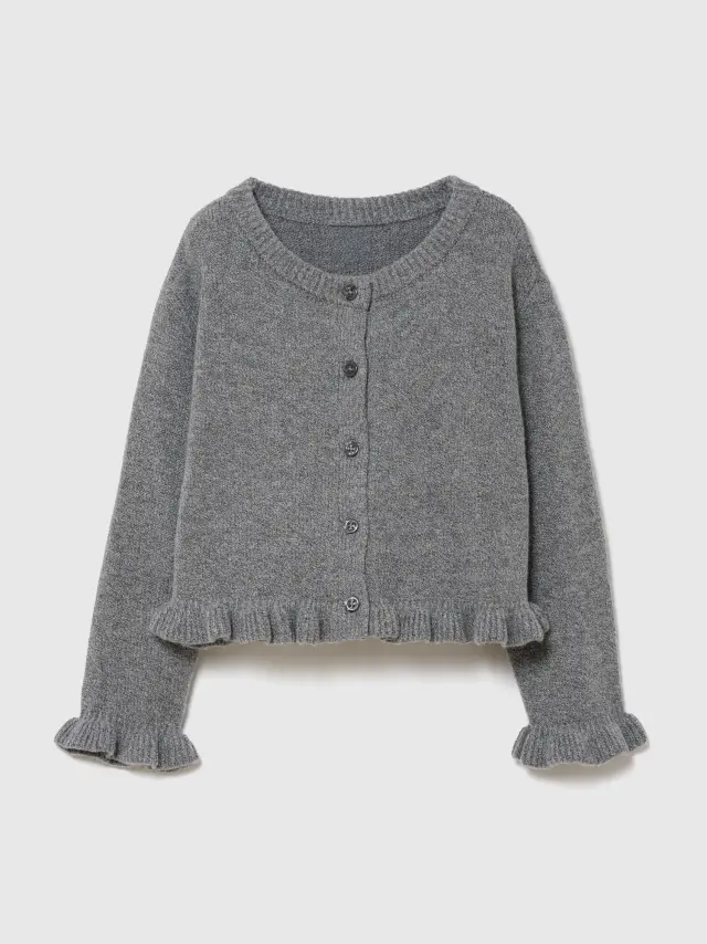 Βρεφική & Νηπιακή Ζακέτα Πουλόβερ CashSoft με Βολάν Grey heather