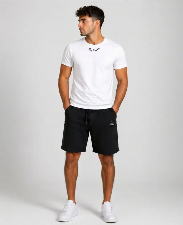 Noshame® Σετ T-shirt & Βερμούδα Λευκό-Μαύρο με τύπωμα - 752553 - XXL