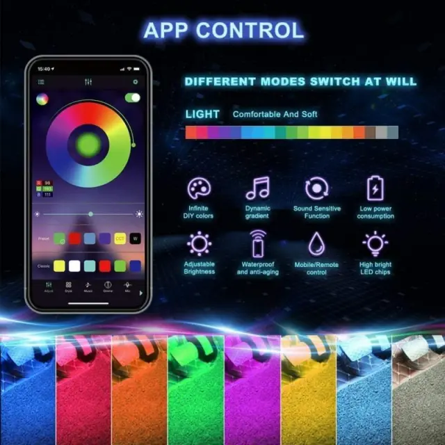 Σύστημα εσωτερικού φωτισμού αυτοκινήτου RGB με App- Car led atmosphere light with APP 2