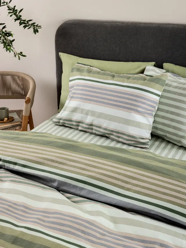Σετ Σεντόνια 280x270 King Size Flannel Beauty Palamaiki FB0245 Πράσινο-Γκρι 100% βαμβακερόΧωρίς Λάστιχο