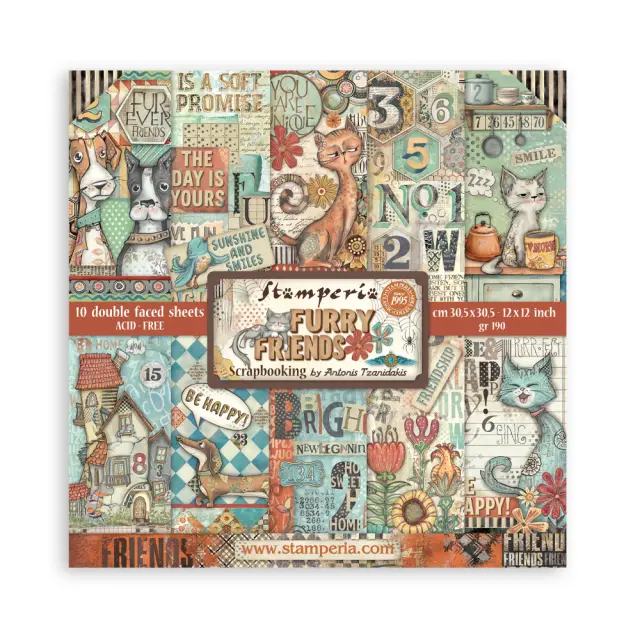 Χαρτιά scrapbooking 10τεμ, 30.5×30.5cm Stamperia, Furry Friends