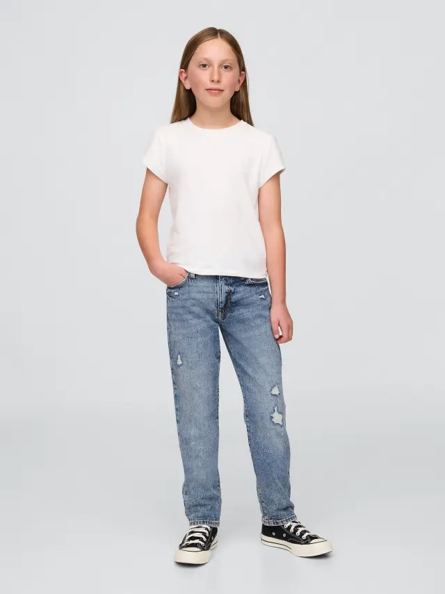Μπλε Παιδικό Distressed Girlfriend Τζιν Παντελόνι με Τεχνική Washwell™ Medium wash