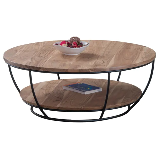 Τραπέζι ROY Σαλονιού Φυσικό/Μαύρο Ξύλο φ90x35cm