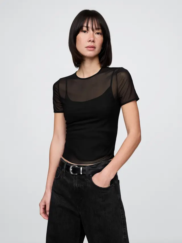 Μαύρη Mesh Cropped Μπλούζα Black