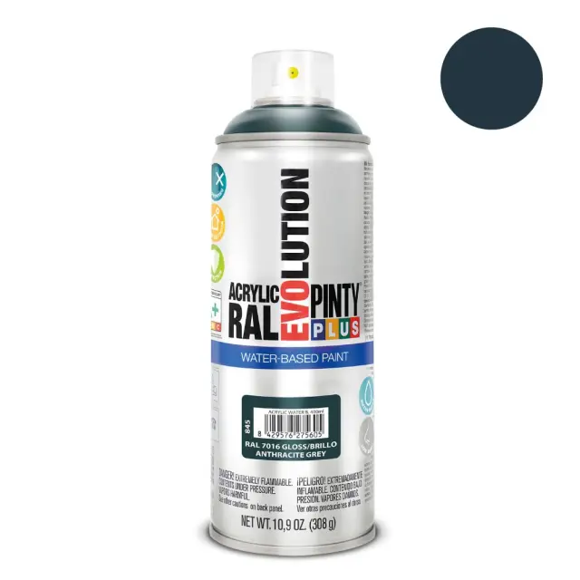 Pinty Plus Evolution Water-Based Gloss Σπρέι βαφής ακρυλικό με βάση το νερό 400ml Antracite Grey / RAL 7016