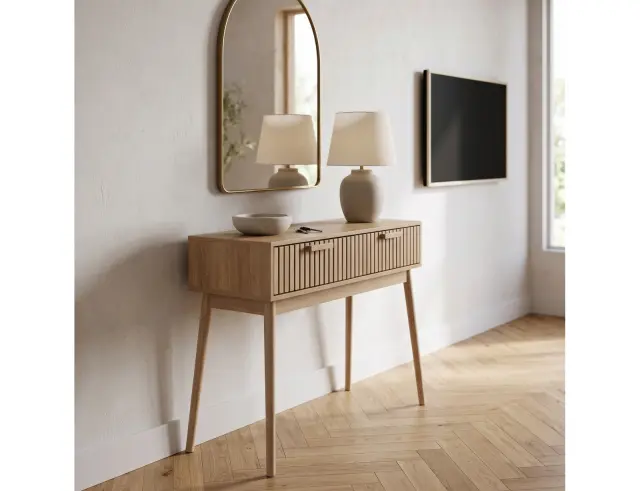 Kονσόλα Εισόδου Klaus Home Deco Factory με 2 συρτάρια και διαστάσεις 100x35x80cm - Απόχρωση Ξύλου HD0090YGO