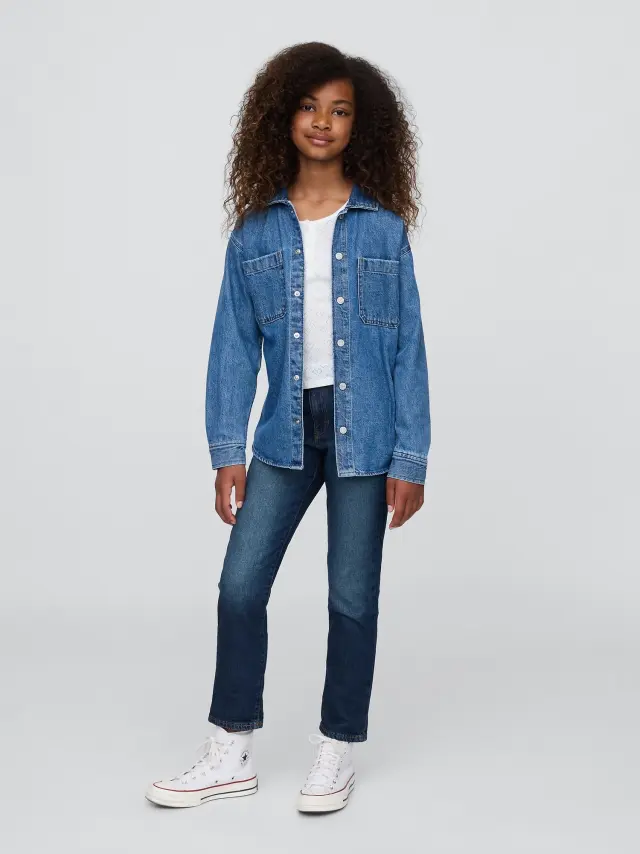 Μπλε Παιδικό Girlfriend Τζιν Παντελόνι με Τεχνική Washwell™ Dark wash