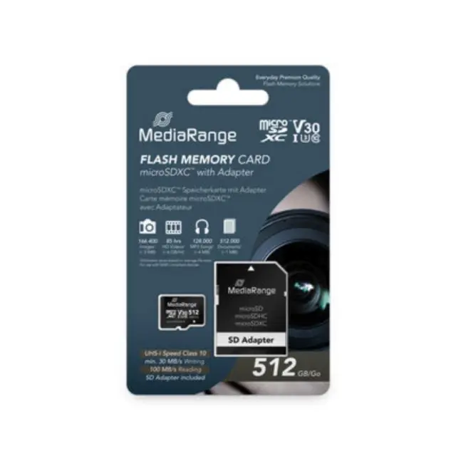 MediaRange microSDXC memory card, UHS-1 | Class 10, with SD adapter, 512GB (MR947) MR SSD & USB FLASH DRIVES & MEMORY CARDS