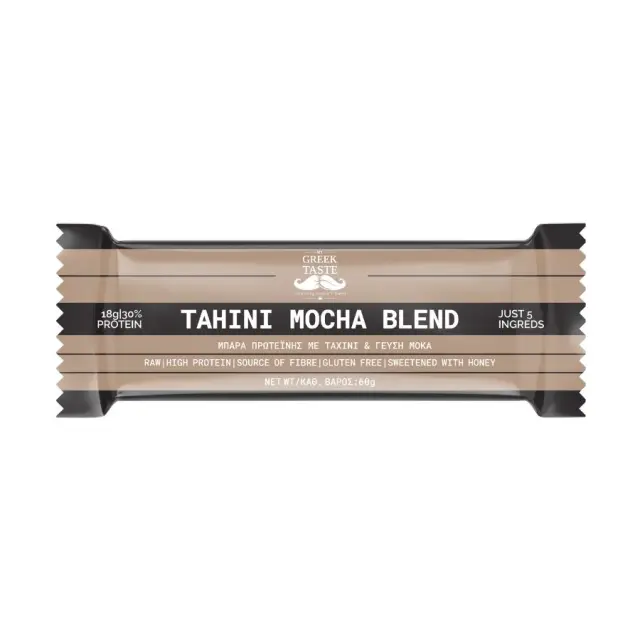 Tahini Mocha Blend Premium Raw Μπάρα Πρωτεΐνης 30% Χωρίς Γλουτένη - myGreekTaste - 60gr 5214002412876