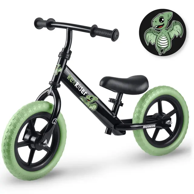 Ricokids Παιδικό Ποδήλατο Ισορροπίας – Ελαφρύ, Ρυθμιζόμενο & Ανθεκτικό Μαύρο - Πράσινο