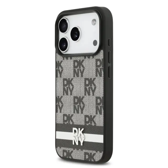 DKNY PU Leather Checkered Pattern and Stripe Case for iPhone 17 Pro Black 2