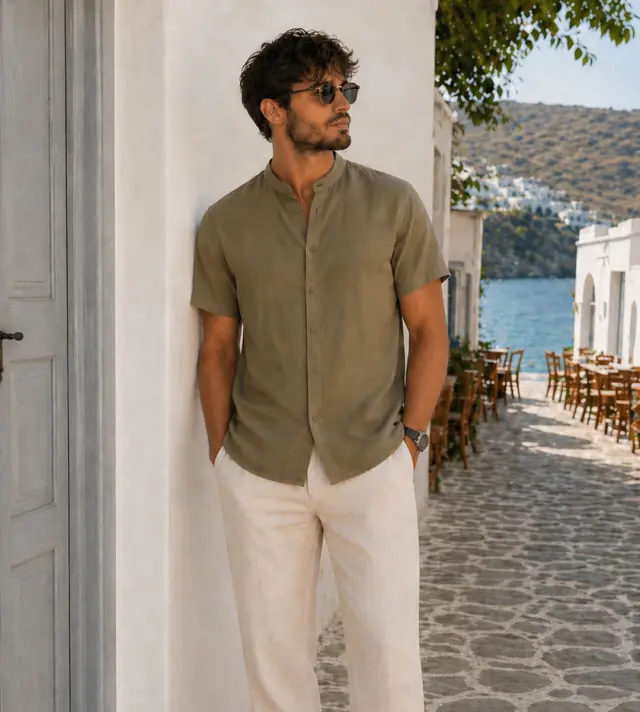 Λινό Πουκάμισο Mao Noshame® Χακί - 382605 - XXL