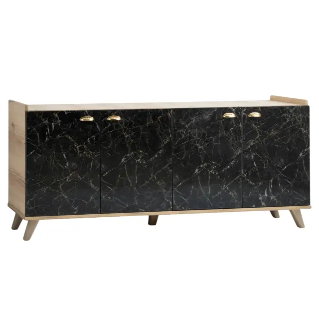 ΜΠΟΥΦΕΣ ΜΕΛΑΜΙΝΗΣ FB99045.01 NATURAL WOOD - ΜΑΥΡΟ ΜΑΡΜΑΡΟ 180x41x77,8Y εκ.