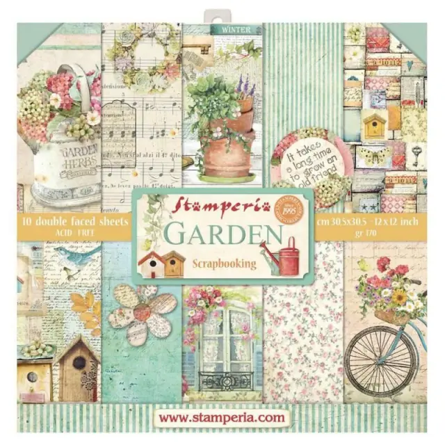 Σετ 10 Χαρτιά Scrapbooking Stamperia Διπλής Όψης - Garden - 30x30cm