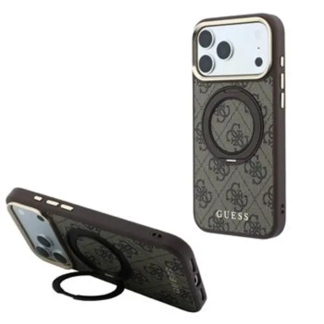 Guess PU 4G Ring Stand MagSafe Case for iPhone 18 Pro Brown