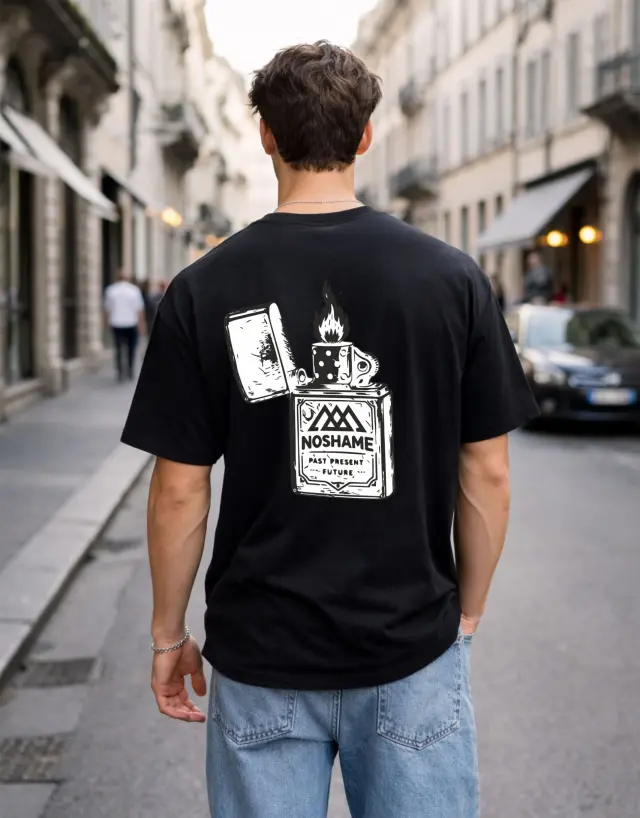 T-shirt Noshame® Oversized Μαύρο με τύπωμα - 142615 - XXL