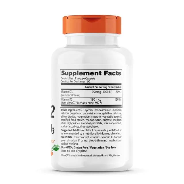 Doctor's Best Natural Vitamin K2 (MK7) 180 mcg + D3 1000 IU 2