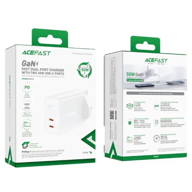 Φορτιστής Ταξιδίου Acefast A32 Fast Charging 2xUSB-C PD50W GaN Λευκός με UK Plug 2