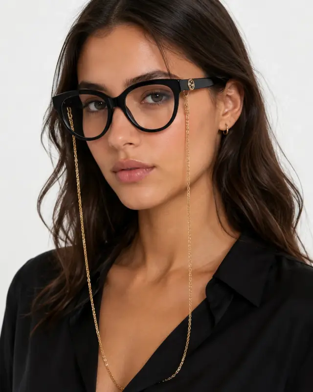Gucci GG1024O 006 Γυναικεία Γυαλιά Οράσεως Cat Eye Μαύρα με Χρυσή Αλυσίδα - 54-16-140 2