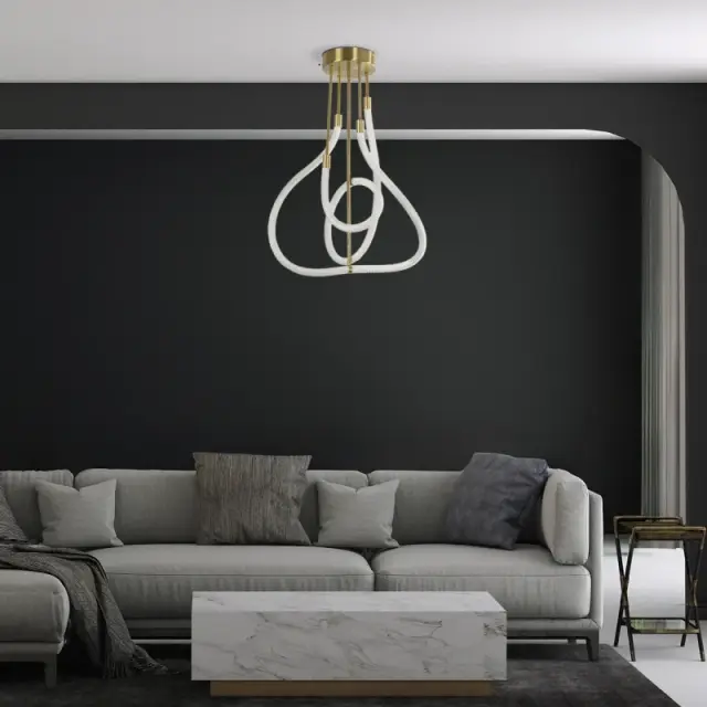 LED Κρεμαστό Φωτιστικό Οροφής GLOW 40Watt CCT με Χειριστήριο σε Χρυσό Πλατίνα και Λευκό Νήμα KLV-101-0152 2