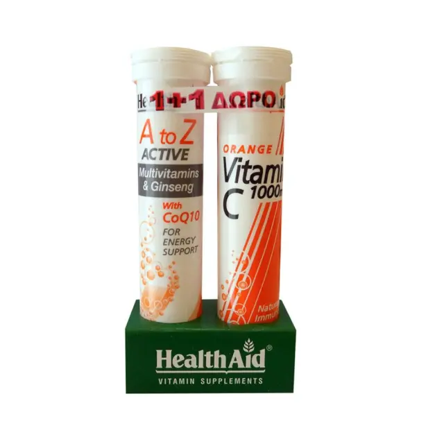 Health Aid A To Z Active Multivitamins Ginseng & Q10 Tutti Fruti 20tabs ΔΩΡΟ Vitamin C Orange 1000mg 20tabs (Τόνωση - Ενέργεια) 3