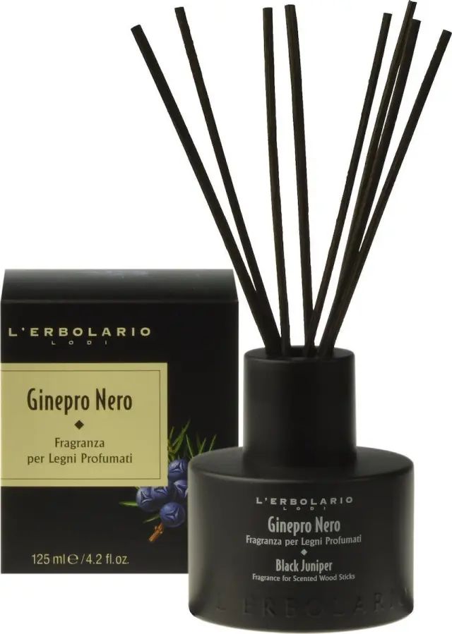 L Erbolario Ginepro Nero Αρωματικό χώρου με ξύλινα στικς 125ml Αναζωογονητικό άρωμα για το σπίτι
