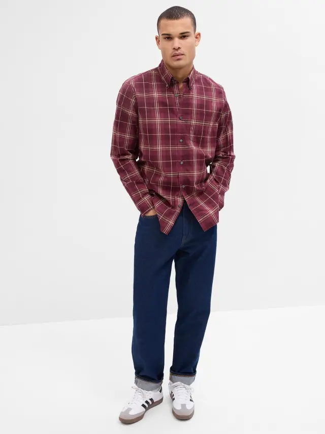 Stretch Poplin Πουκάμισο σε Standard Fit red plaid - S