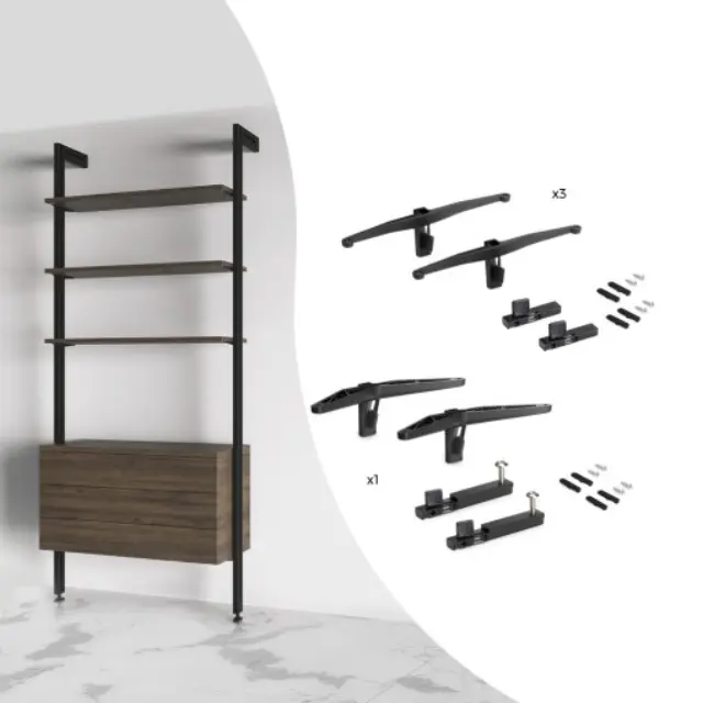 KIT ΑΡΘΡΩΤΩΝ ΠΛΑΙΣΙΩΝ ΡΑΦΙΕΡΑΣ ΓΙΑ 3 ΡΑΦΙΑ & 1 ΕΡΜΑΡΙΟ (ΧΩΡΙΣ ΤΑ ΞΥΛΙΝΑ ΣΤΟΙΧΕΙΑ) EMUCA ZERO 7022254 ΜΑΥΡΟ ΜΑΤ