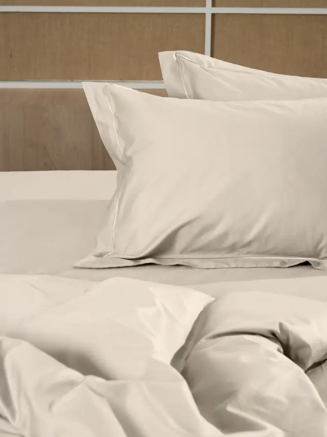 Σετ Σεντόνια Βαμβακοσατέν Omnia μονόχρωμα Beige Υπέρδιπλο με λάστιχο (170x200+30) Sunshine 3