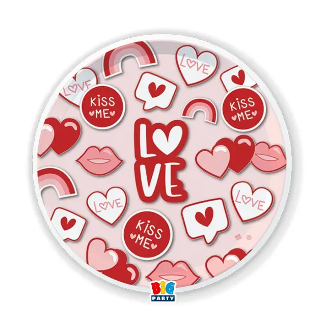 Πιάτα Χάρτινα Γλυκού με Καρδιές Love Stickers / 6 τμχ