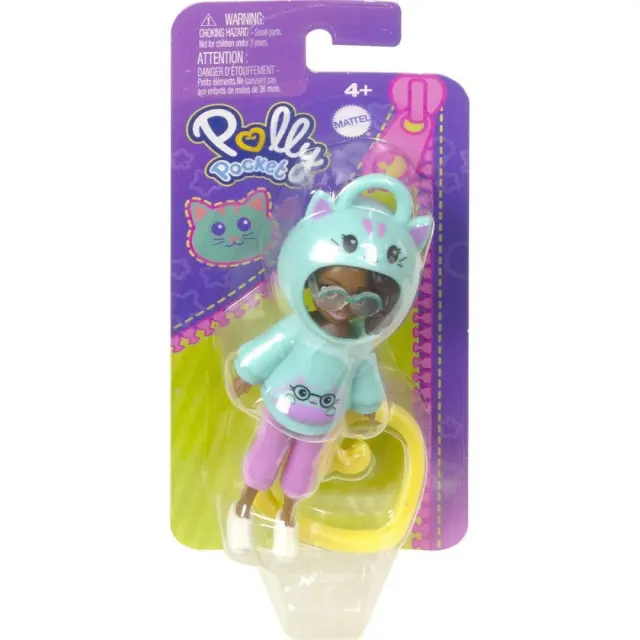 Mattel Polly Pocket: Hoodie Buddy - Cat Dark Skin Doll (HKV99) 3